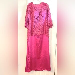 NEW FASHION - Hot Pink Long Formal Gown - Satin and Lace - Size 16W - NWT